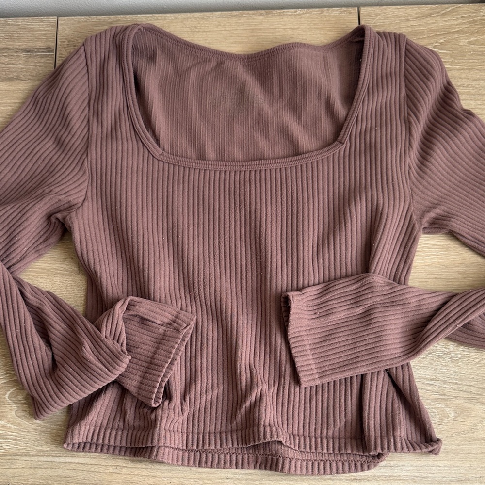 Ribbed Long Sleeve Top in Mauve